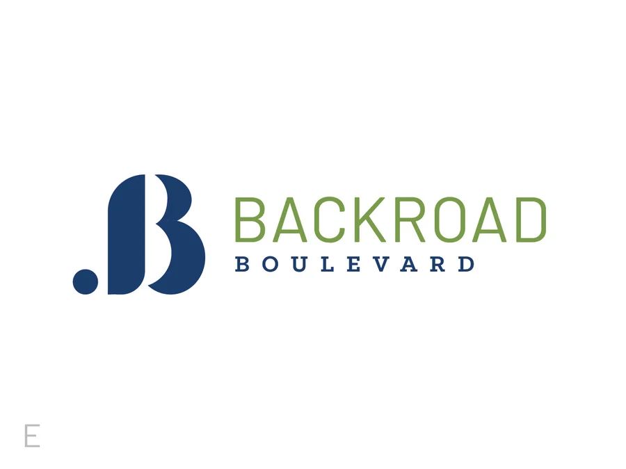 Backroad Boulevard logo concept E with a bold B mark and green wordmark