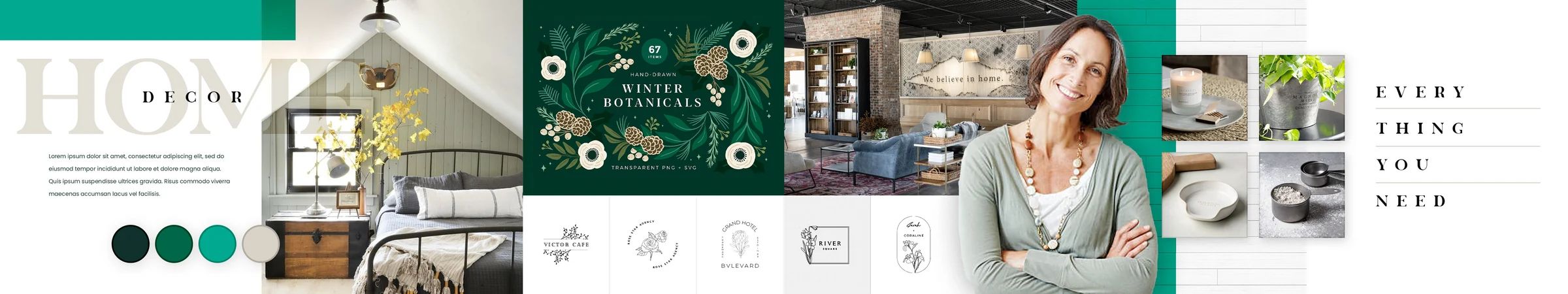 Backroad Boulevard stylescape A, a teal and cream Home Decor direction