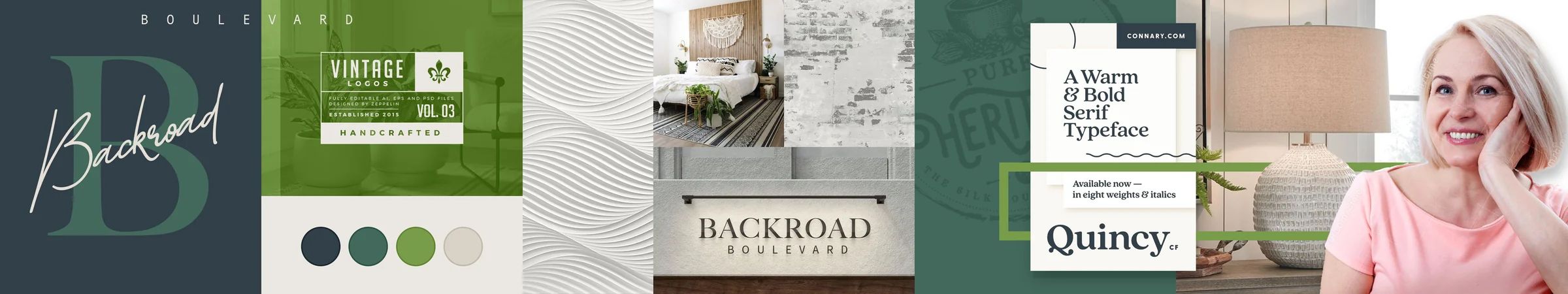 Backroad Boulevard stylescape C, a green vintage direction with a script Backroad