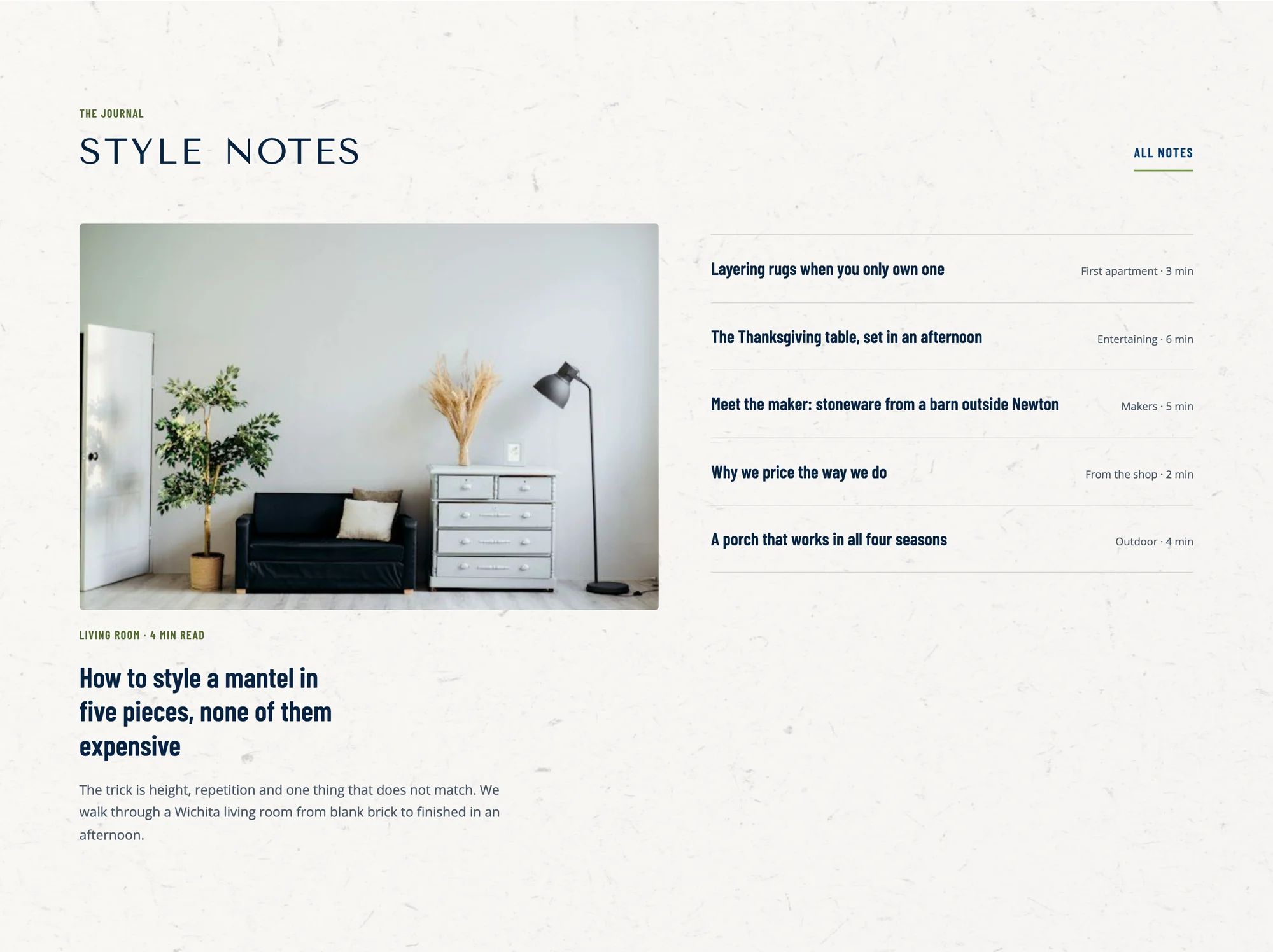 Backroad Boulevard homepage Style Notes journal on kraft paper