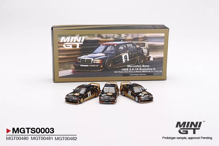 Mini GT 1/64 - Mercedes-Benz 190E 2.5-16 Evolution II 1991 Macau Guia Race of Macau AMG/Zung Fu 3 Cars Set - MGTS0003