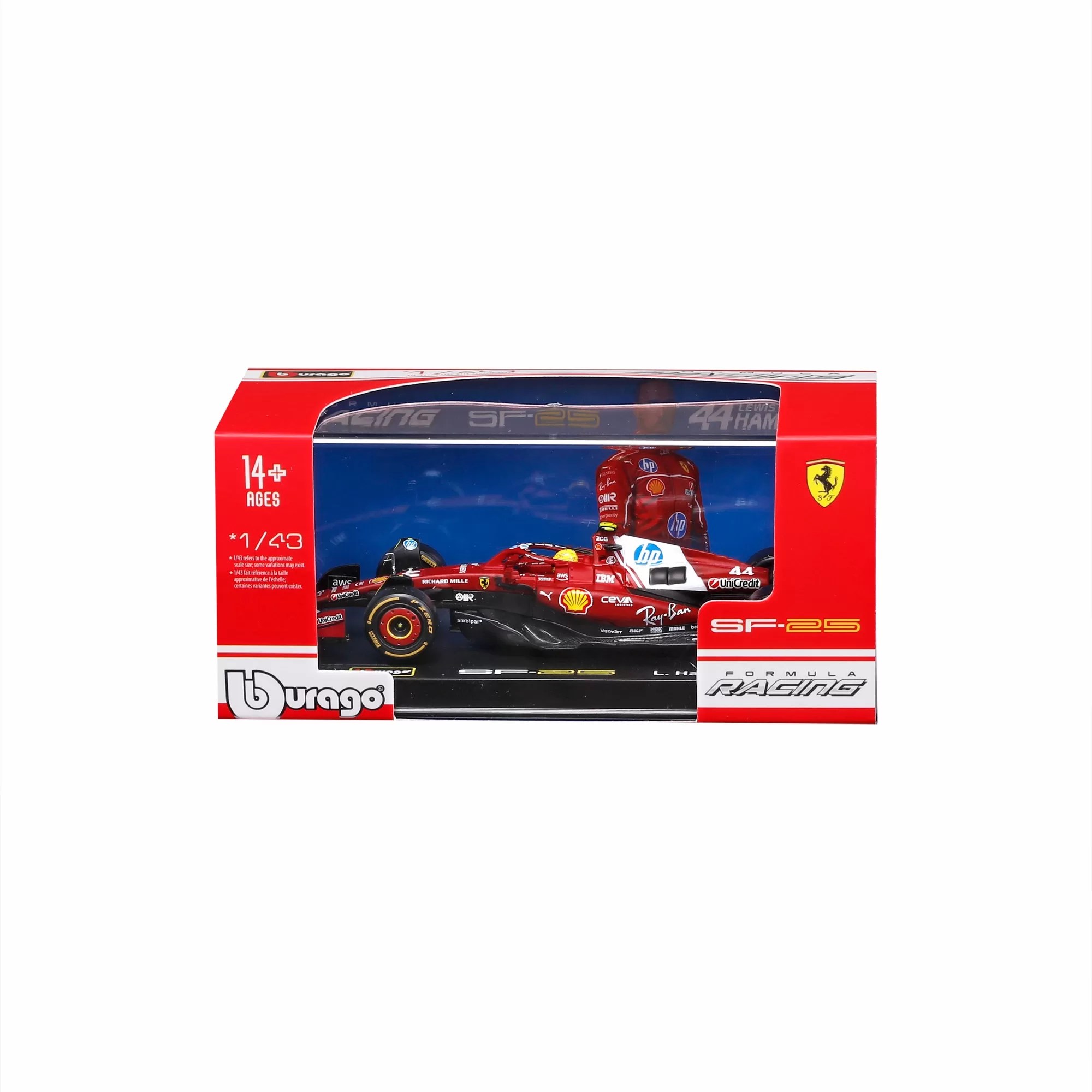 Bburago 1/43 - F1 2025 - Ferrari SF-25 (#44) - Lewis Hamilton with Helmet