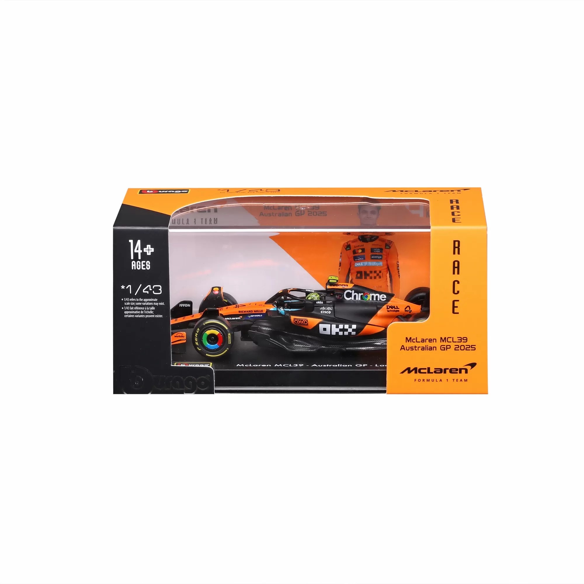 Bburago 1/43 - F1 2025 - McLaren MCL39 (#4) - Lando Norris with Helmet