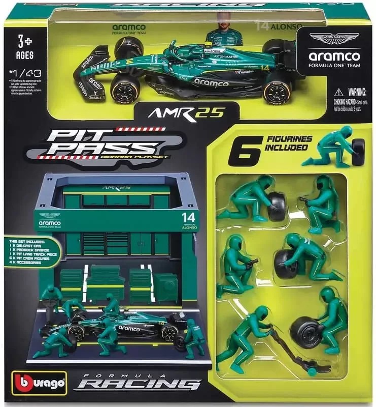Bburago 1/43 - F1 2025 - Aston Martin AMR25 (#18) Pit Pass Diorama - Lance Stroll