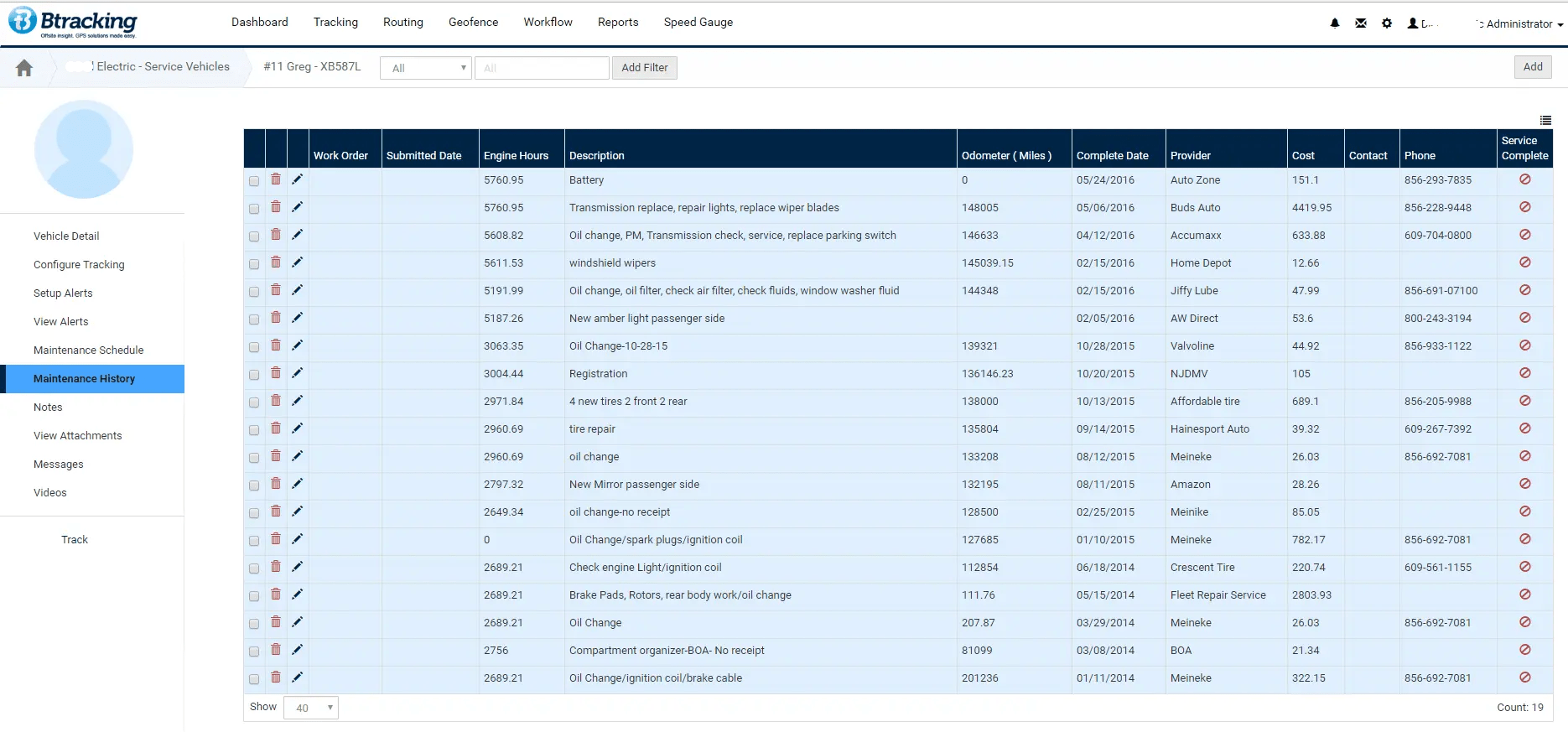 Get maintenance history with our tracking software