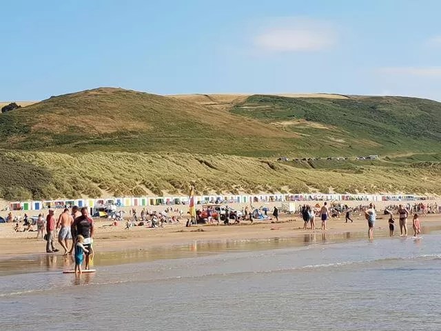 beach hut and beach view at woolacombe