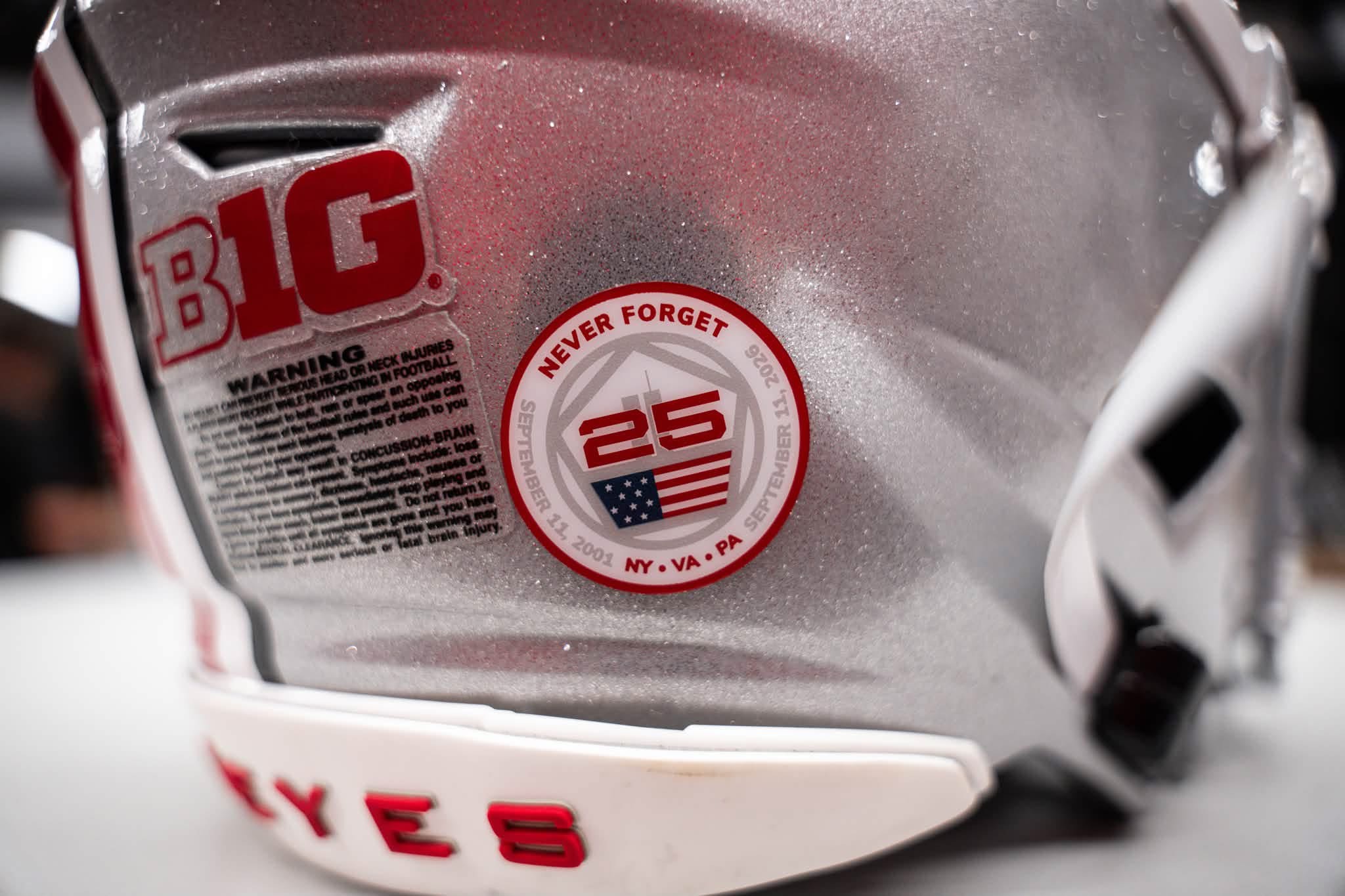 Tribute sticker on the OSU helmets for the Texas game 9/12/26