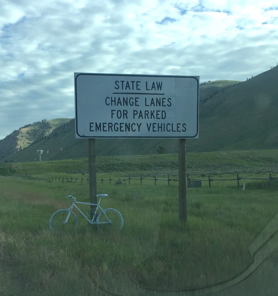 Mystery of highway bikes revealed...sort of Traffic sign Highway Buckrail - Jackson Hole, news