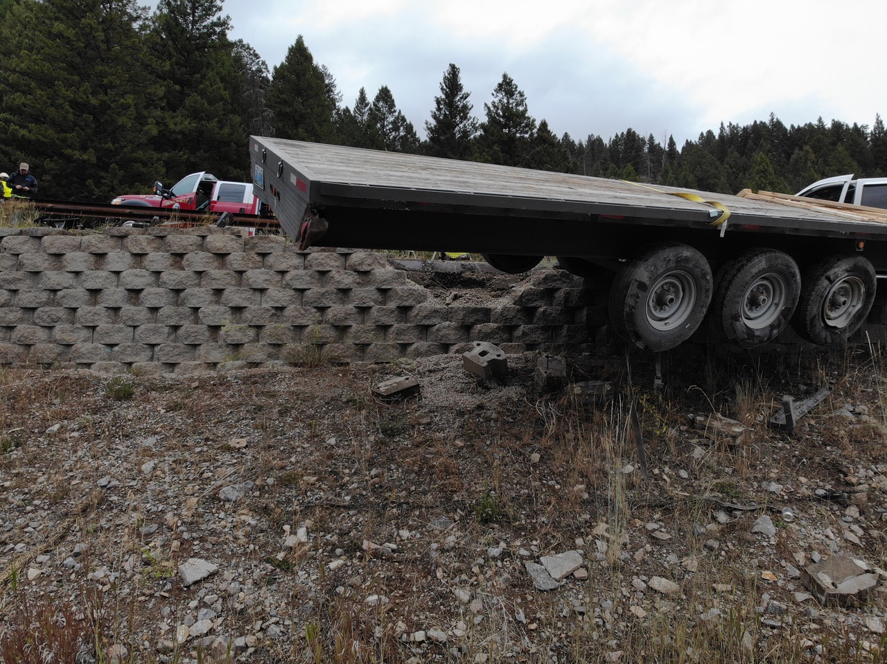 A runaway pickup truck hauling logs did severe damage to the truck arrestor on Teton Pass last fall. Photo: Will Smith, MD, Paramedic, FAEMS