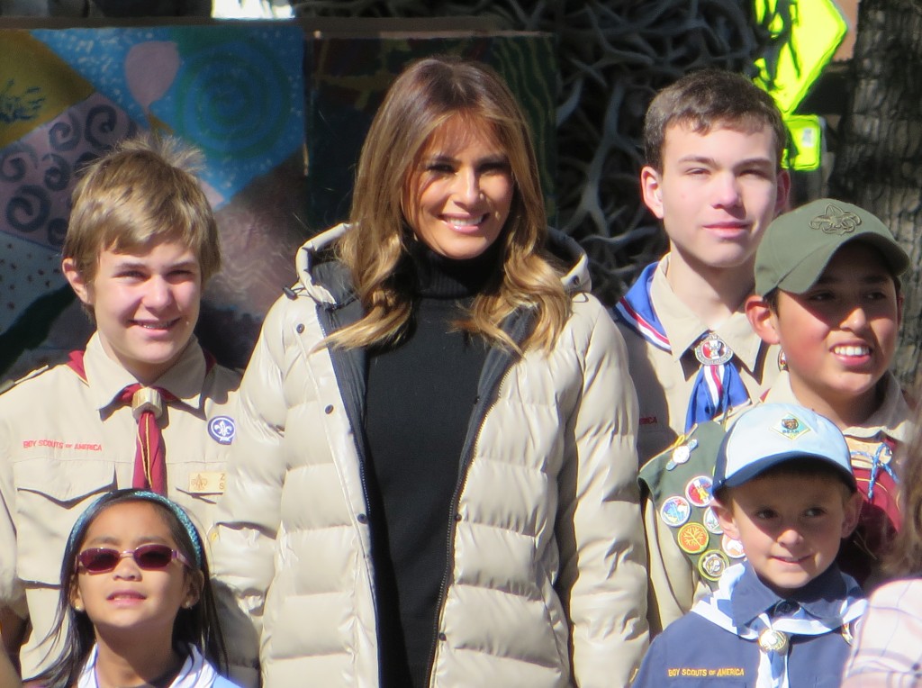 First lady Melania Trump poses with a local scout troop. Photo: Buckrail