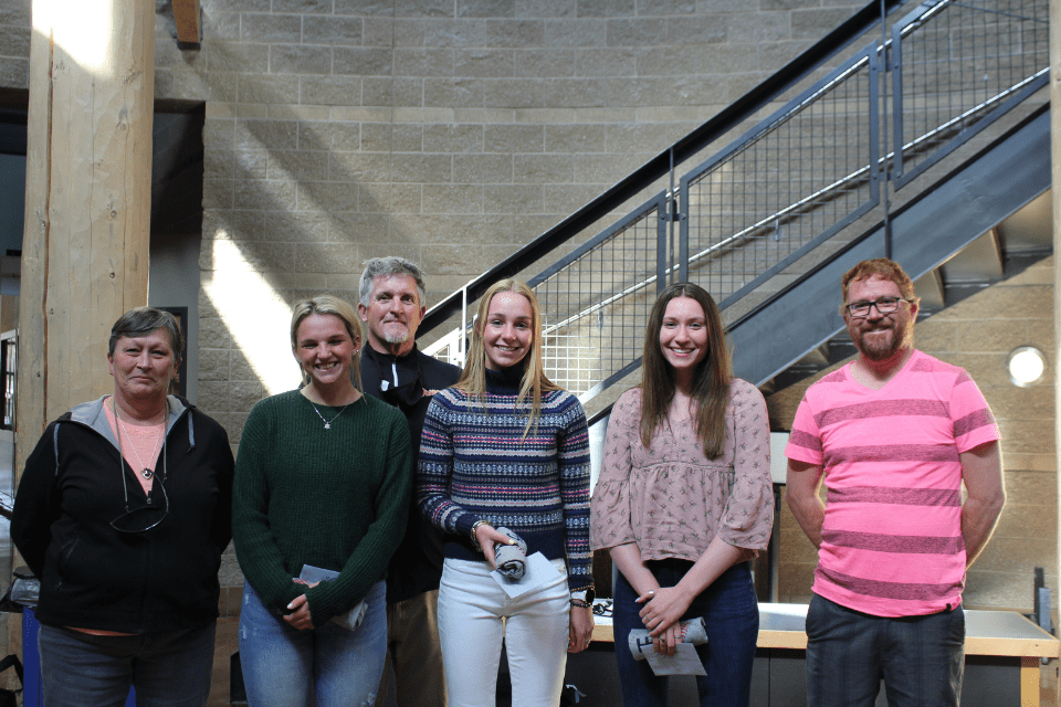 Scholarship recipients, Joanna Smits, Chloe Stines, and Zoe Crisp with board members Dennis Hodges, Bill Wiley, and Karen Hodges. Photo: Courtesy Chris Hodges Memorial Fund
