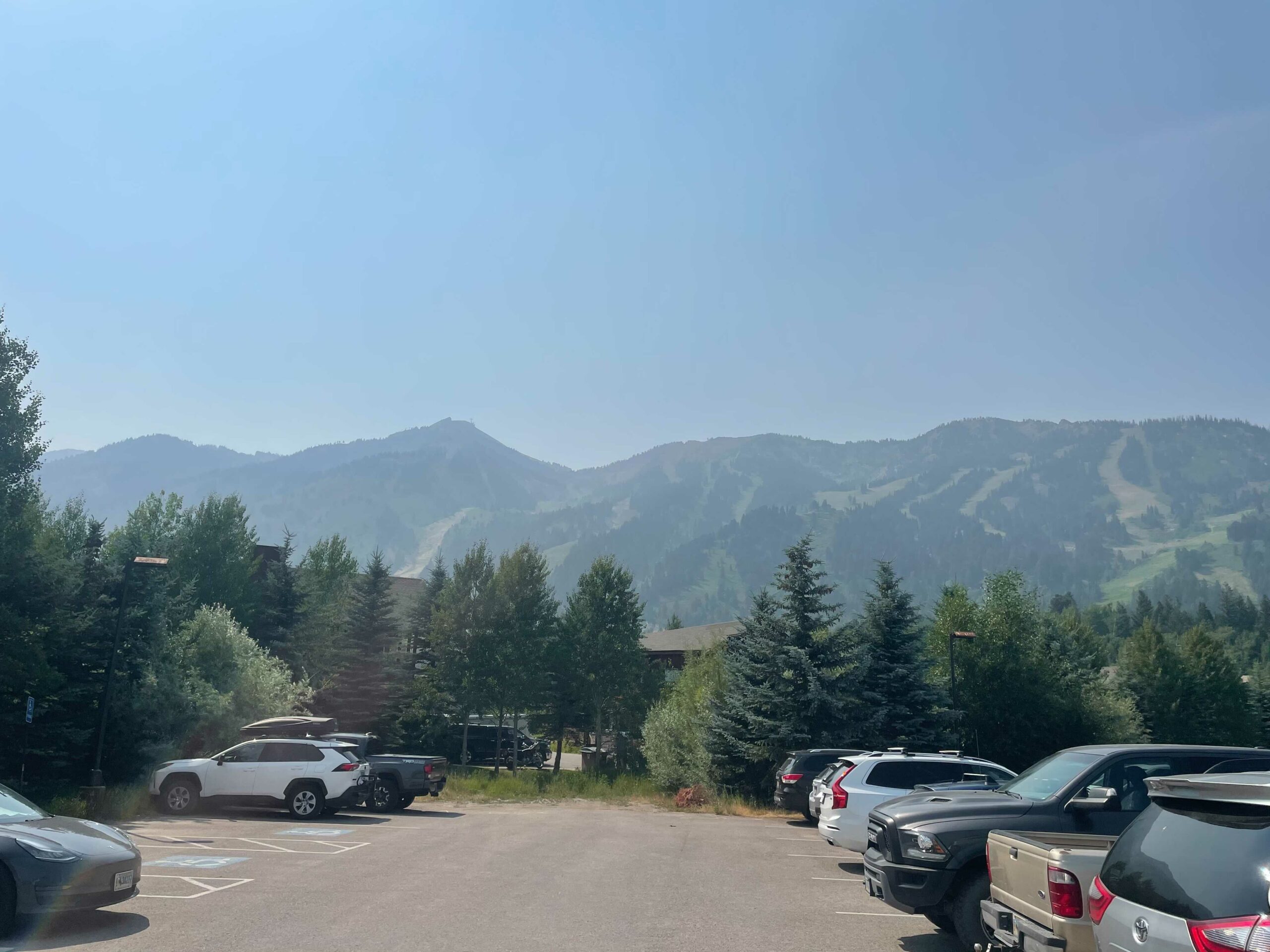 Hazy skies over Jackson Hole Mountain Resort.