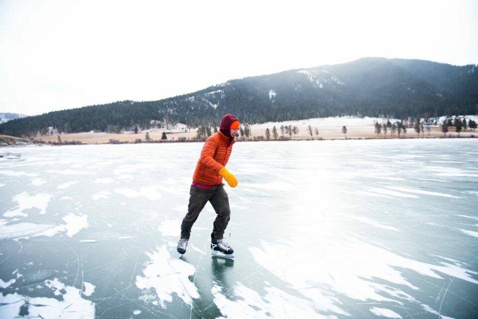 Seth Frey enjoying the natural rink of Slide Lake. Photo: Frances Conner // @frannncesconner