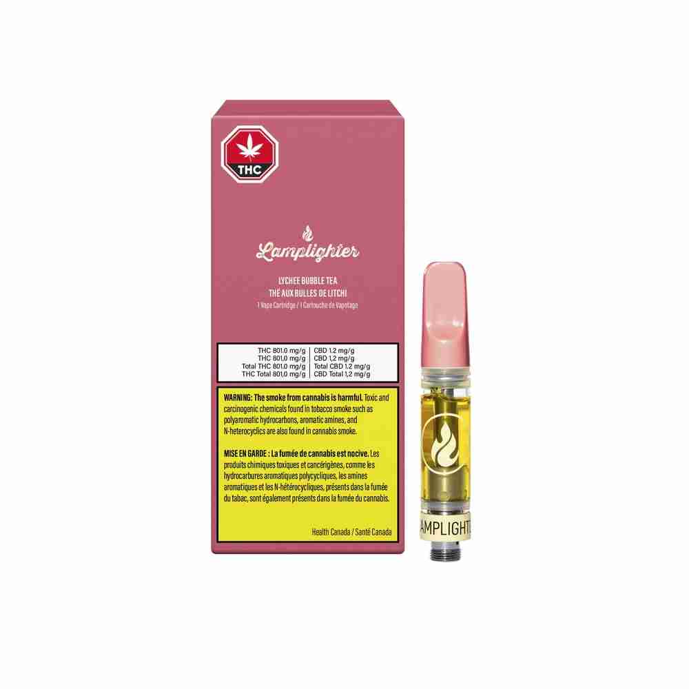A picture of the Lamplighter Lychee Bubble Tea 510 hashish vape cartridge.