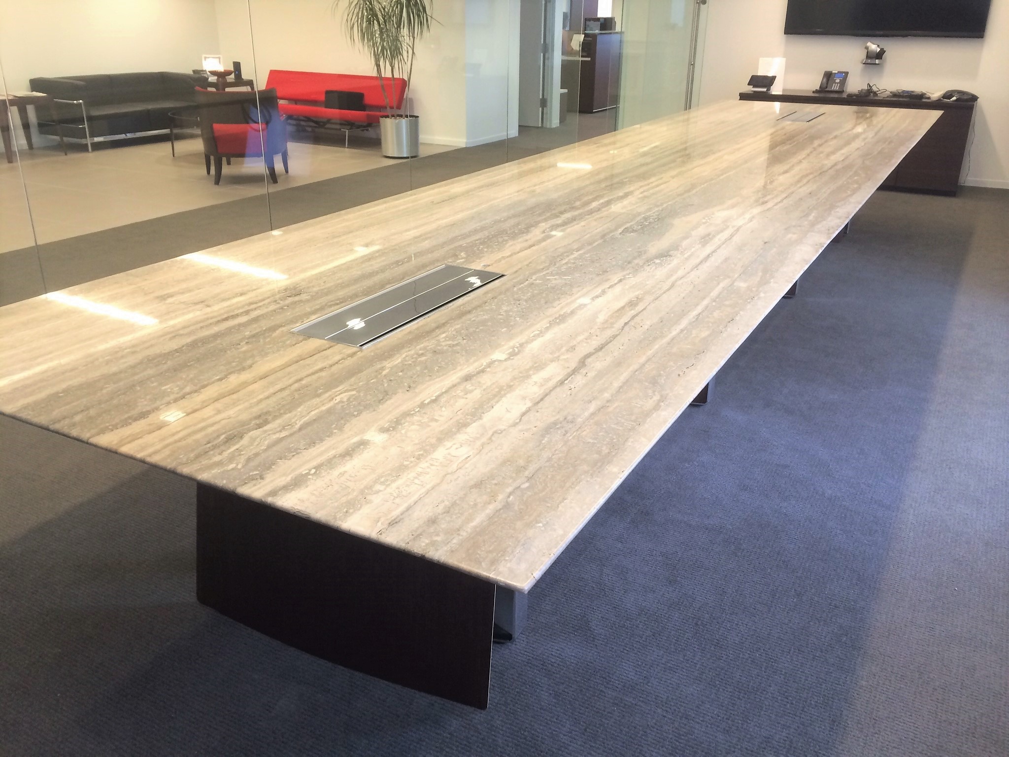 Silver Travetine stone conference table
