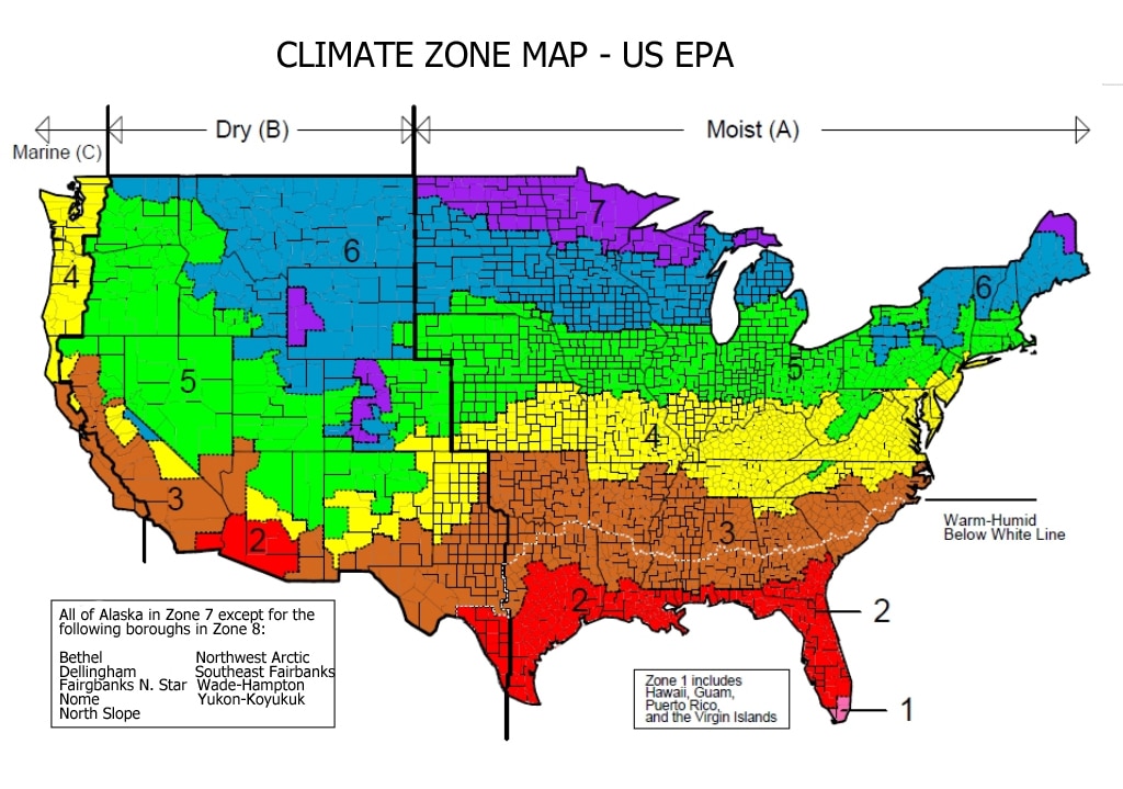 Map Insulation Climate Zone Map E DOE 