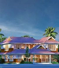 Modern eco-friendly home with rooftop solar panels and rainwater harvesting system by Buildtech Builders in Kerala