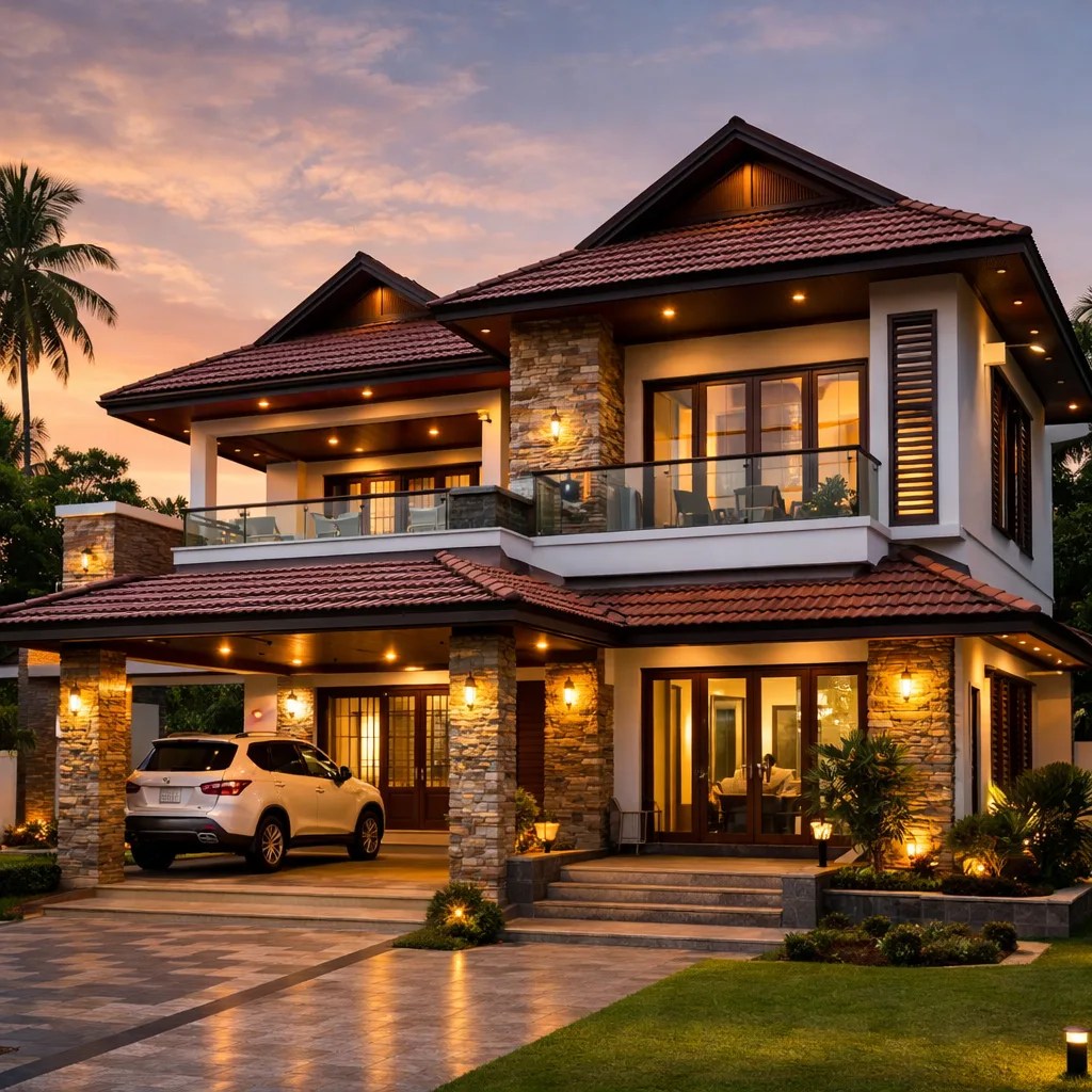 High-quality residential home built by the best builders in Kerala with modern design and durable construction