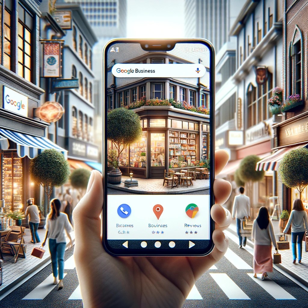 Image of person holding a phone displaying google business profile