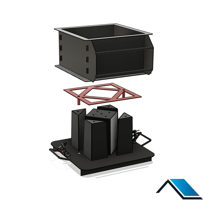 CAD image of the build works solutions showing column block mould exploded view
