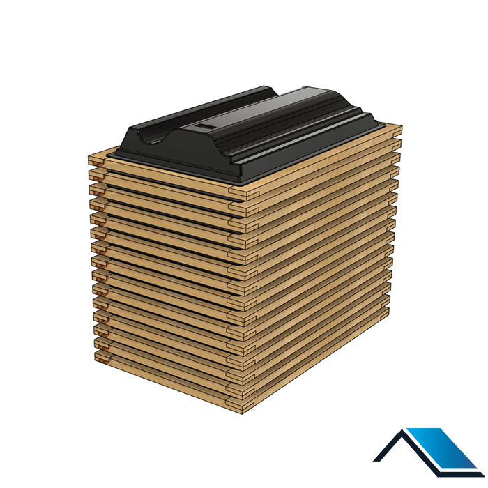 CAD image of a stack of Roman 2 roofing tile moulds using the wooden stacking frame