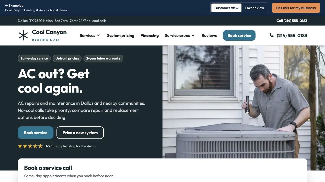 HVAC Lead Generation Website Example
