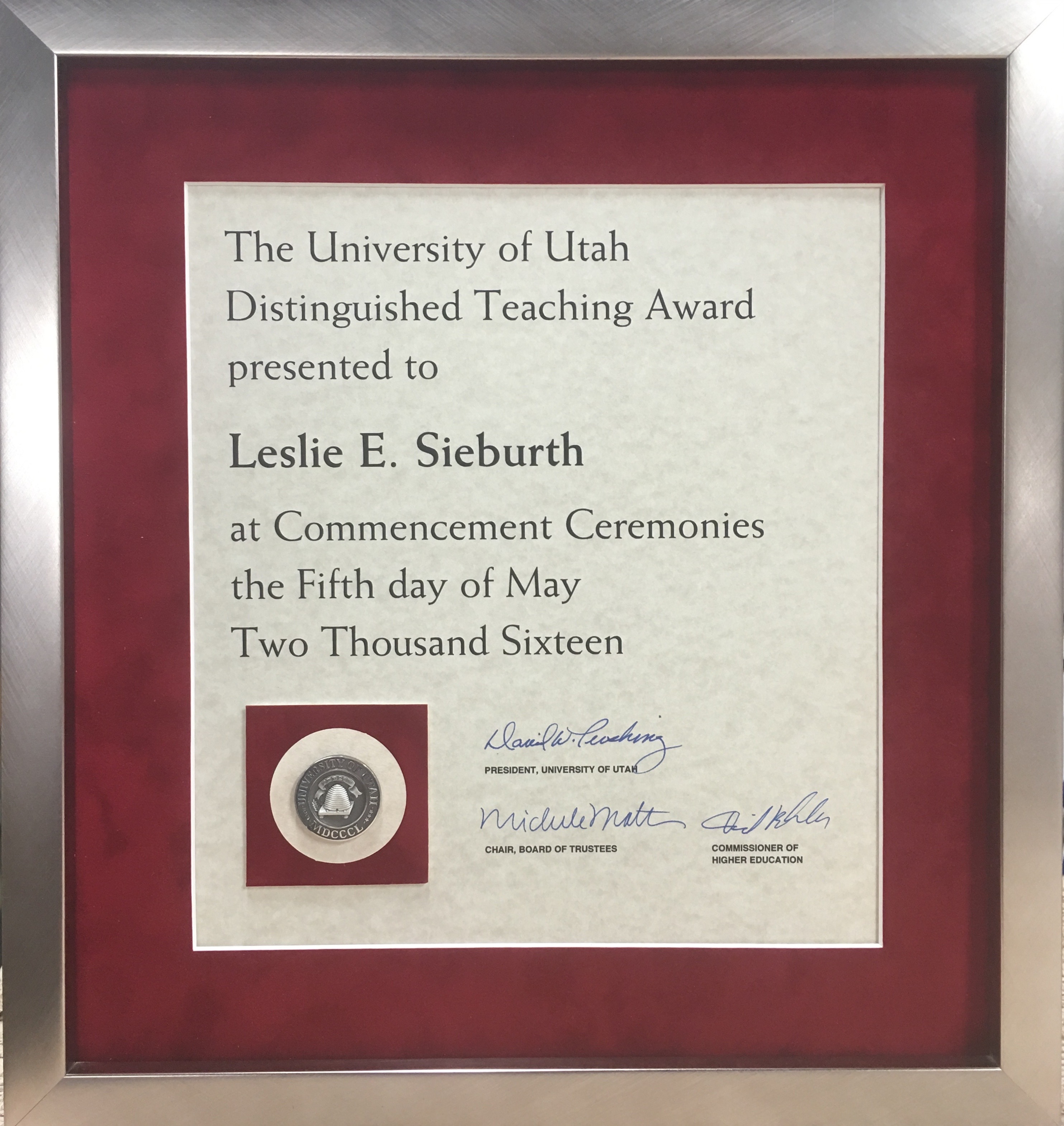 University of Utah annual commencement awards, Bullock's has framed them for decades