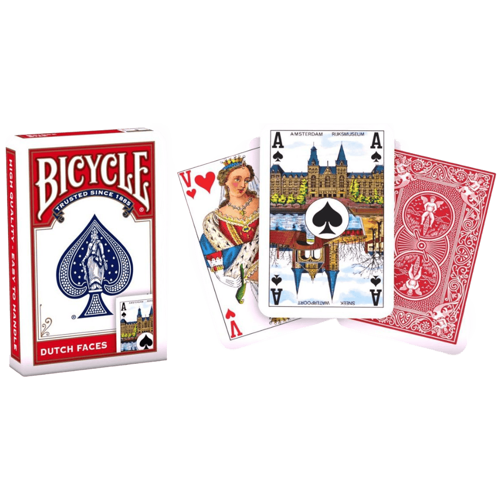 Bicycle speelkaarten riderback dutch faces rood bij Bumblebeez Spellenwinkel