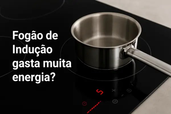 Fogão de indução gasta muita energia? Fogão moderno com panela de inox em funcionamento.