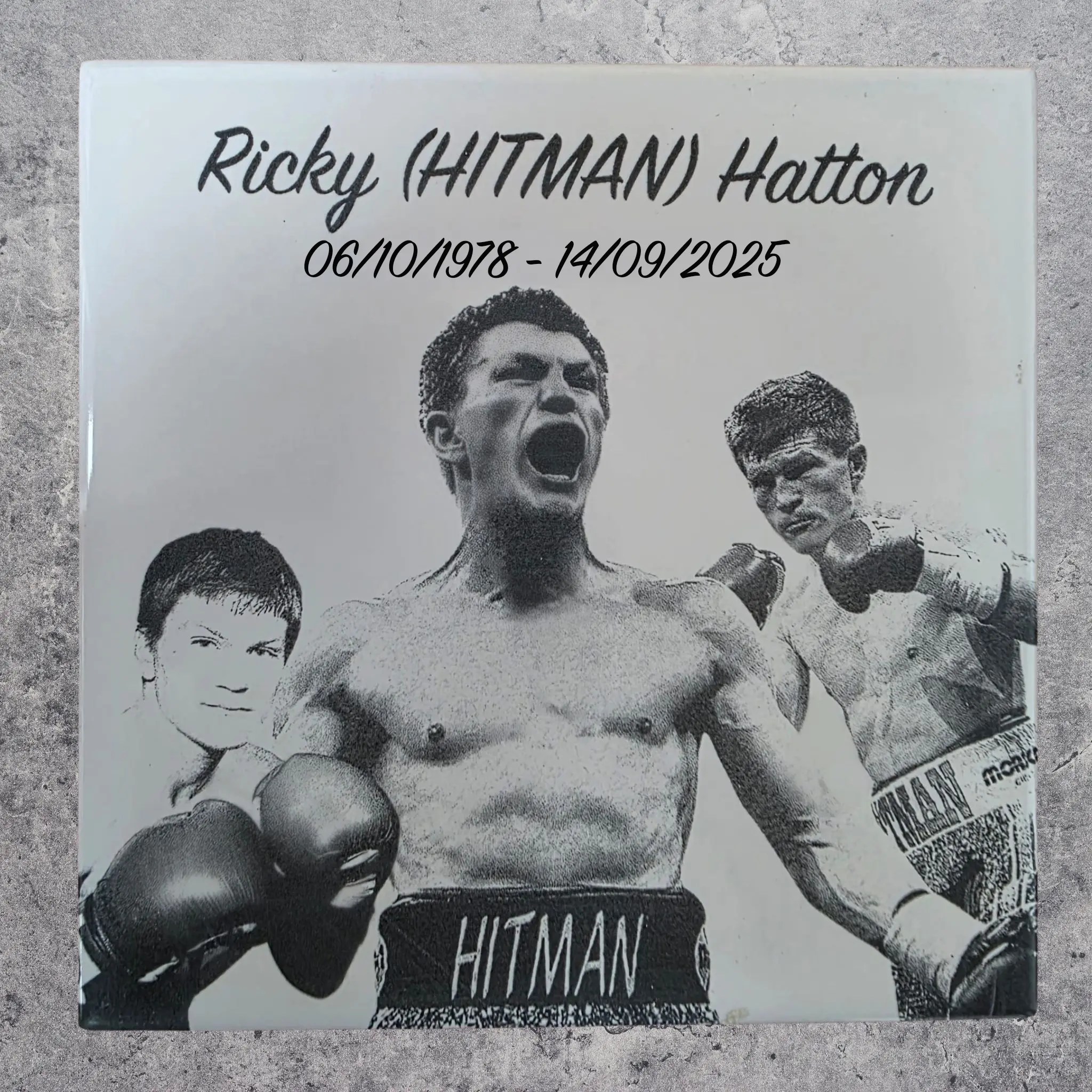 Commemorative Ricky Hatton Laser Engraved Subway Tile – 100mm x 100mm