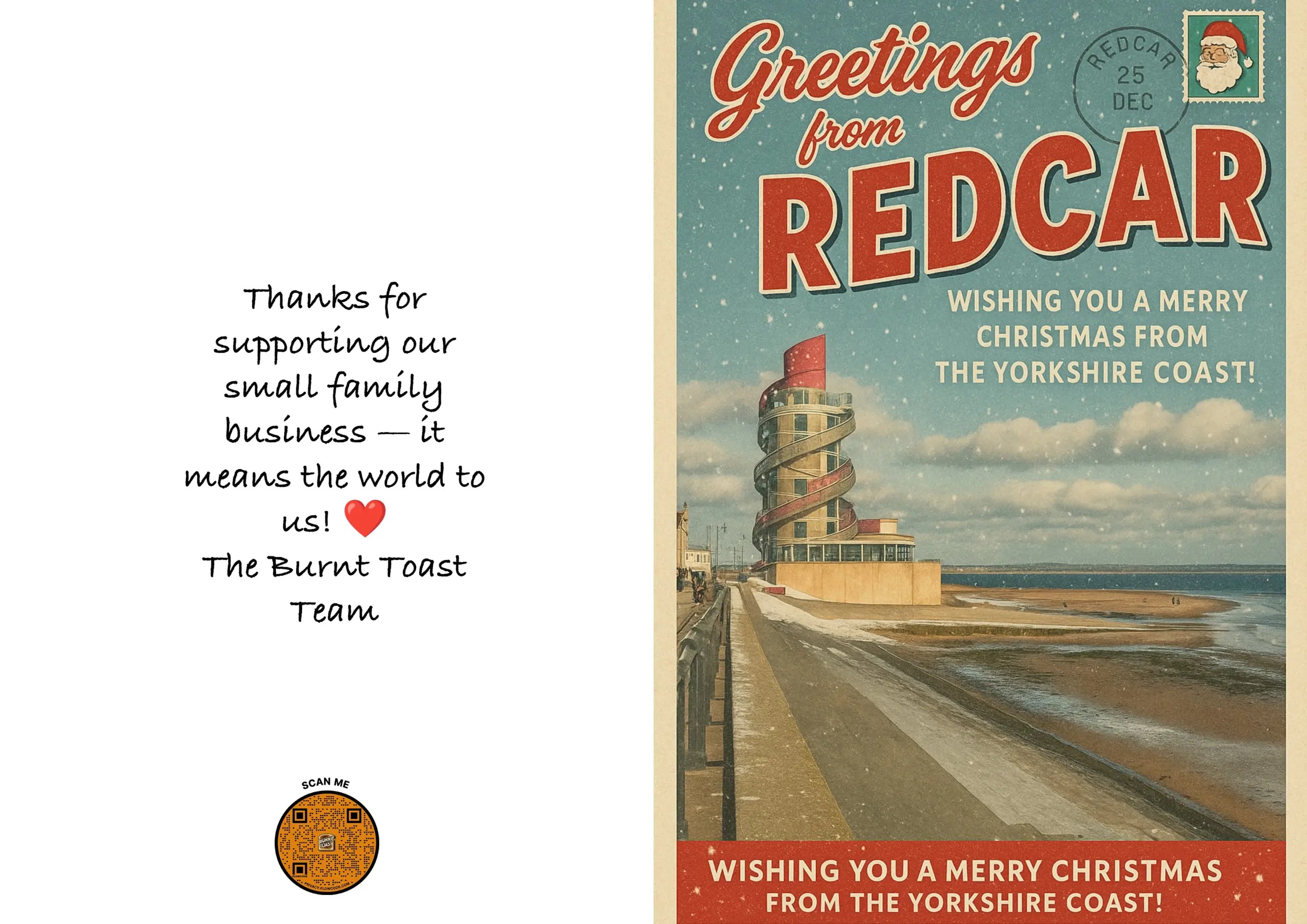 Retro Christmas Card – Redcar Beacon Stamped