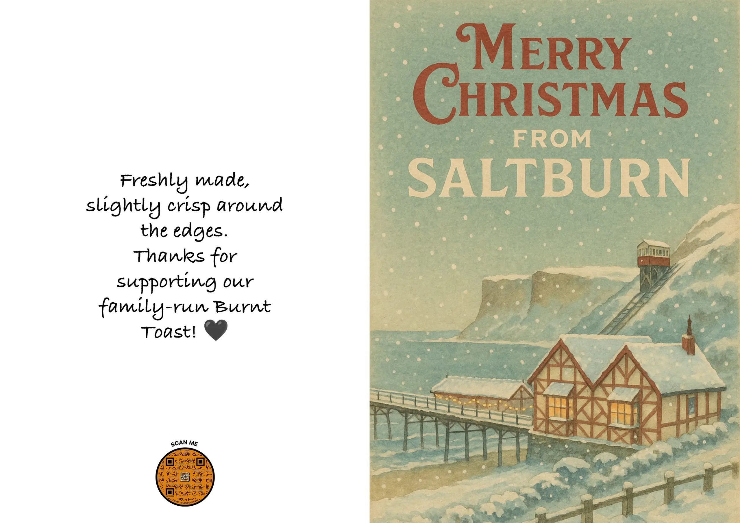 Retro Christmas Card – Snow at Saltburn