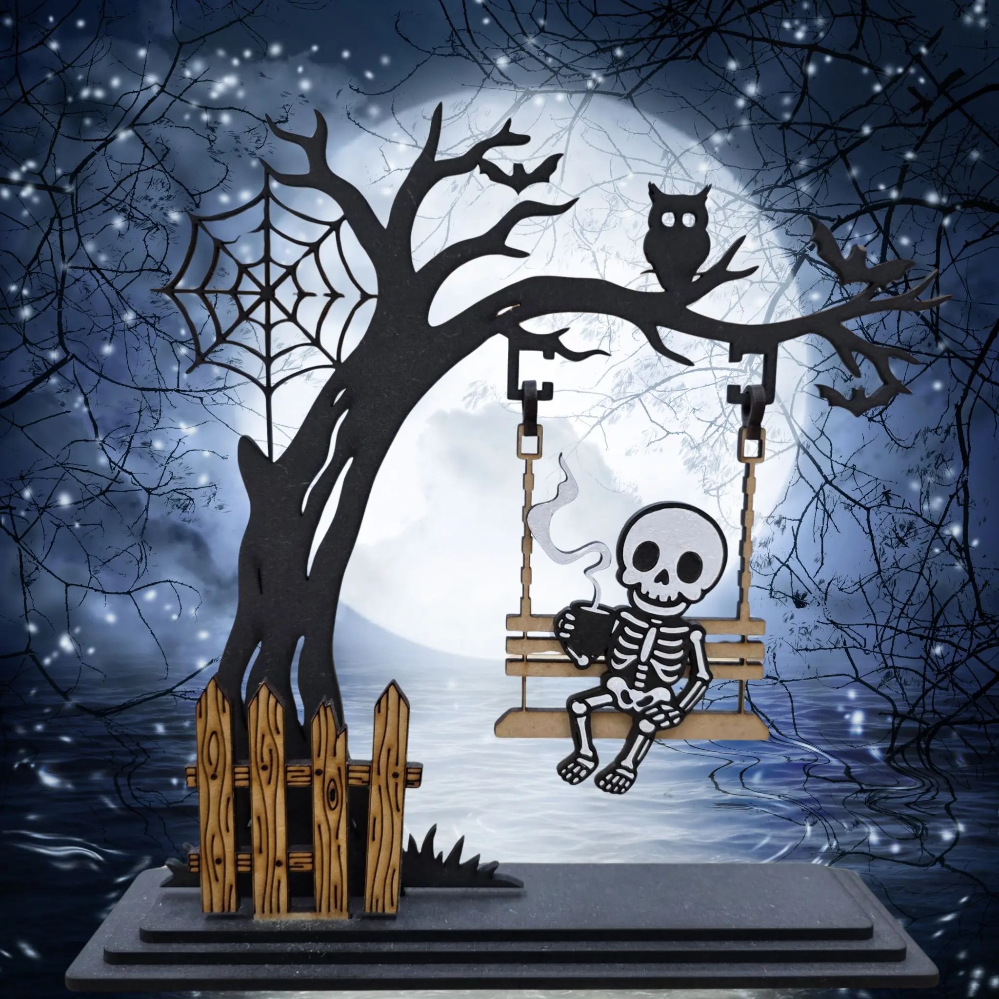 Laser Cut Halloween Skeleton Tree Stand Display