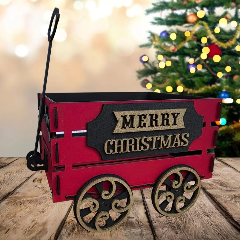 Handcrafted Laser Cut Christmas Wagon – Festive Decorative Display