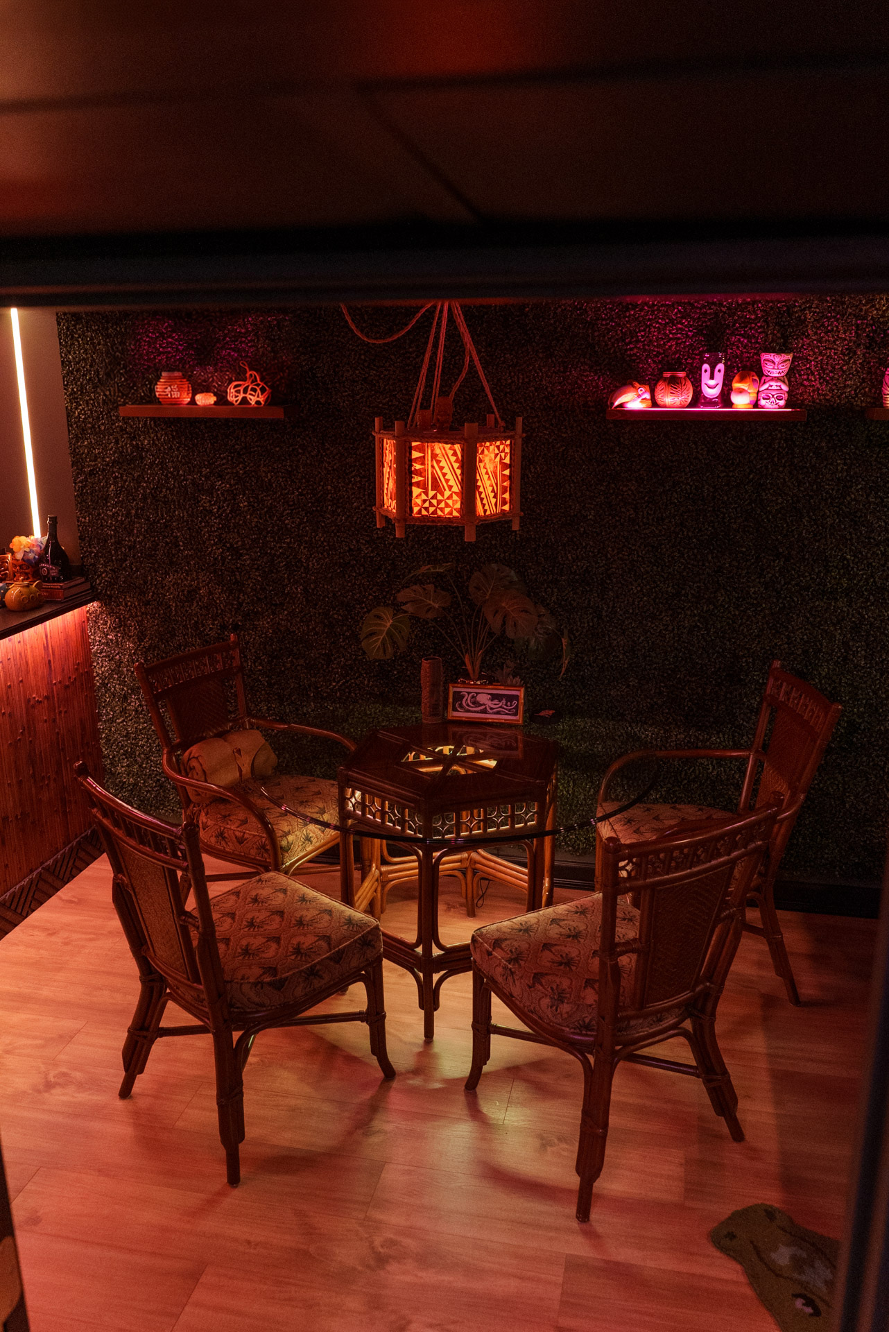 Inside Burton Bob's tiki bar