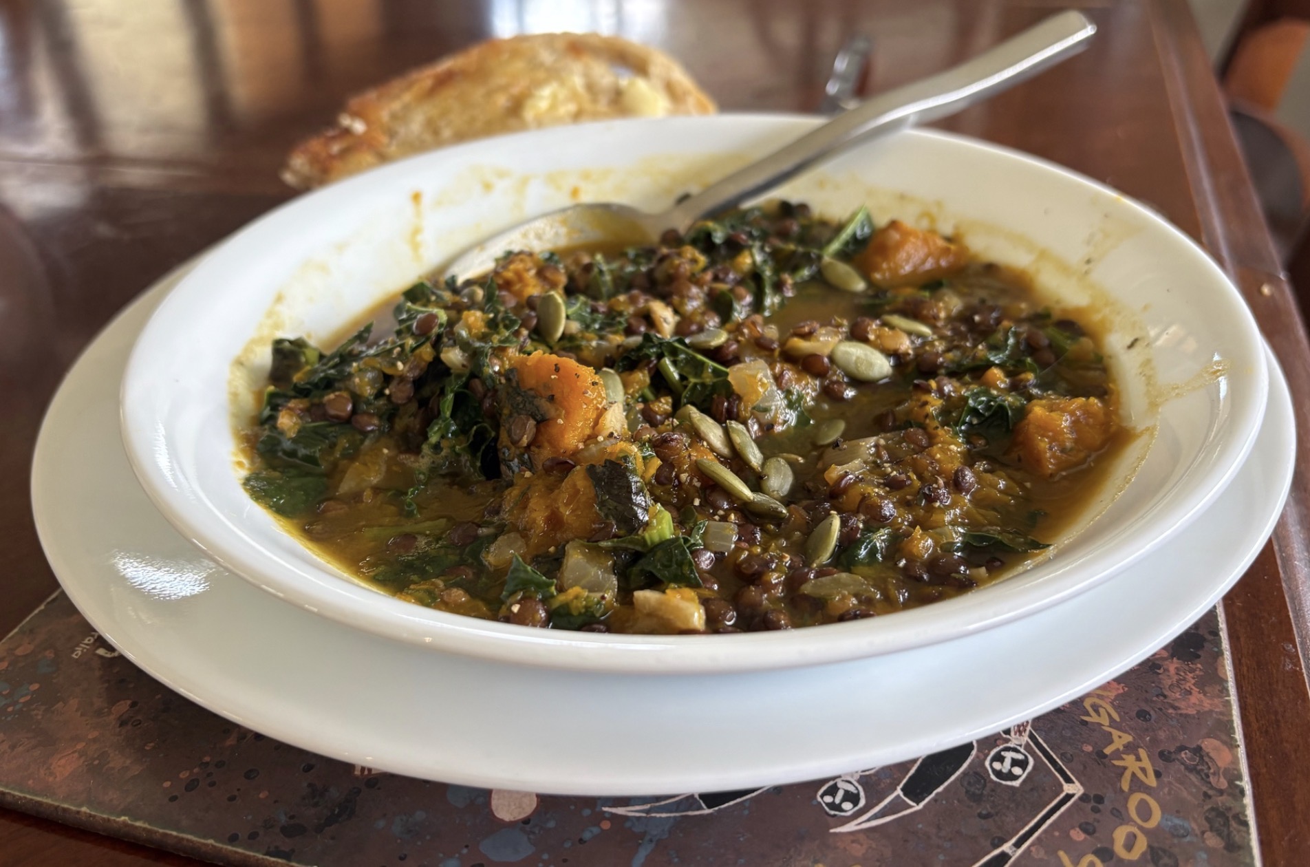 Lentil, pumpkin and kale soup