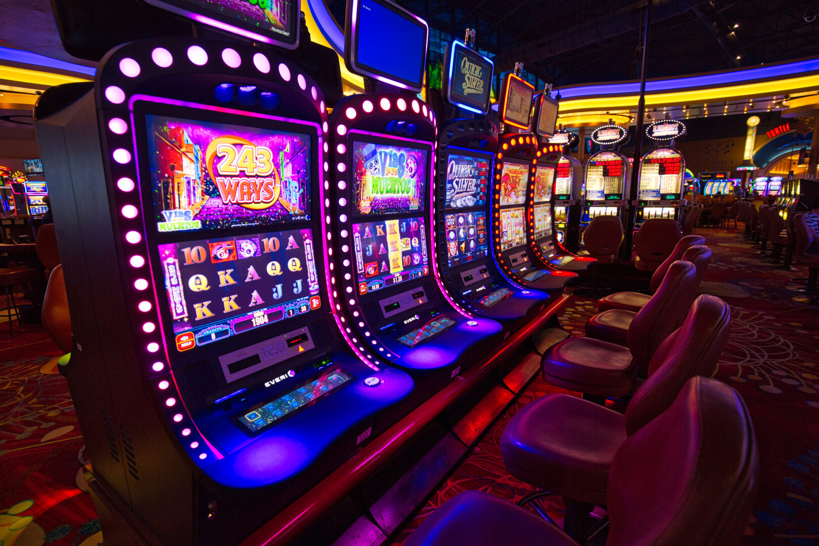 Las Vegas, Nevada-March 10, 2017: Casino machines in the entertainment area at night