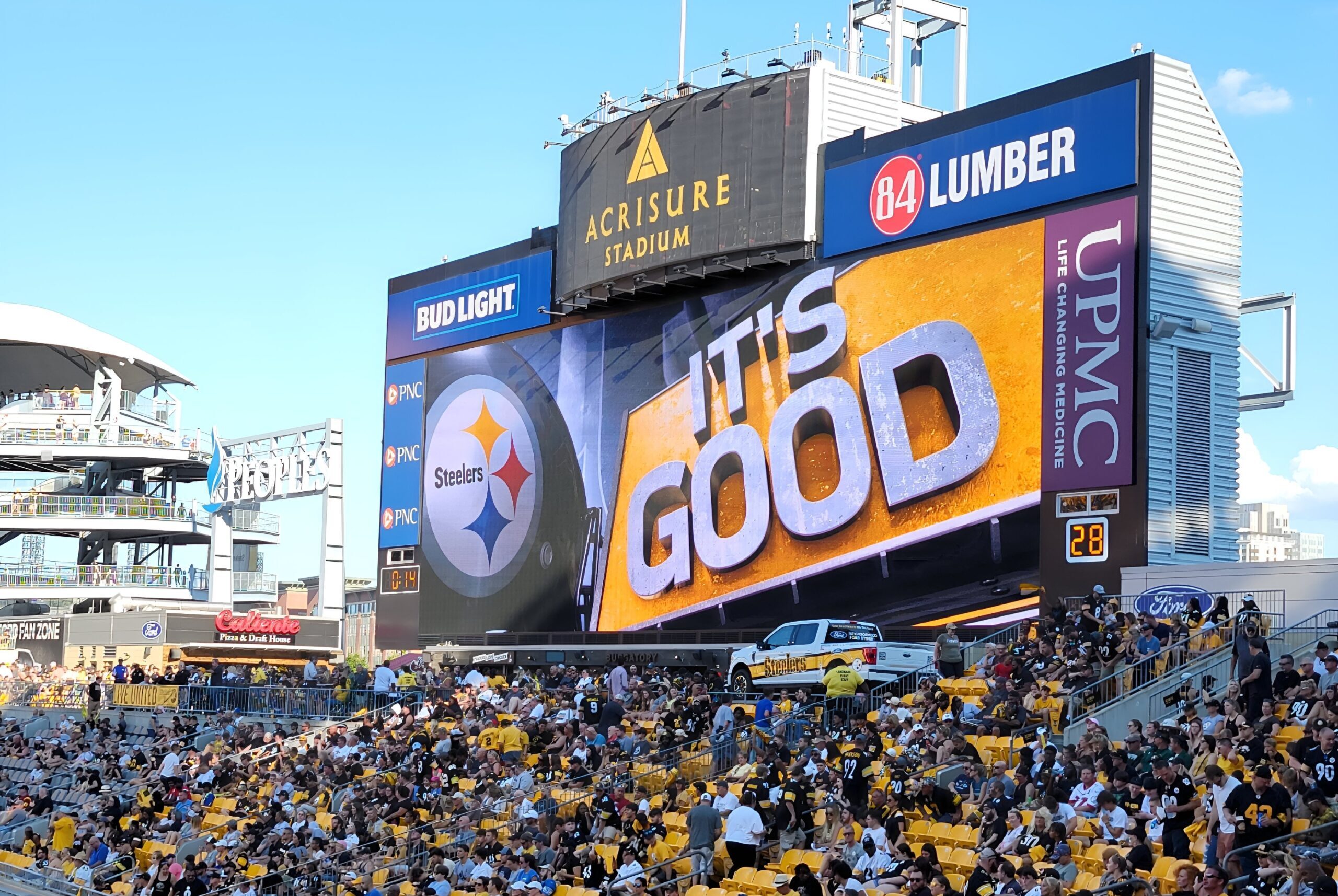 Pittsburgh, Pennsylvania USA - August 28, 2022: The Jumbo Tron at the Steelers game at Acrisure Stadium