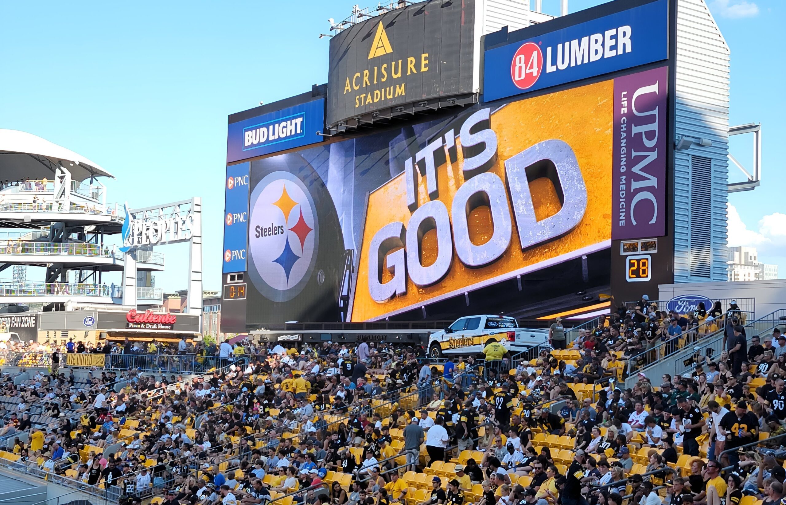 Pittsburgh, Pennsylvania USA - August 28, 2022: The Jumbo Tron at the Steelers game at Acrisure Stadium
