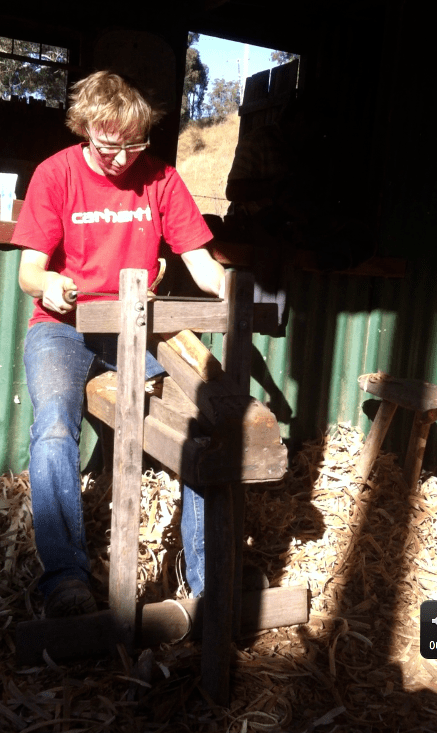 Onto horses using the drawknife to shave a round shape