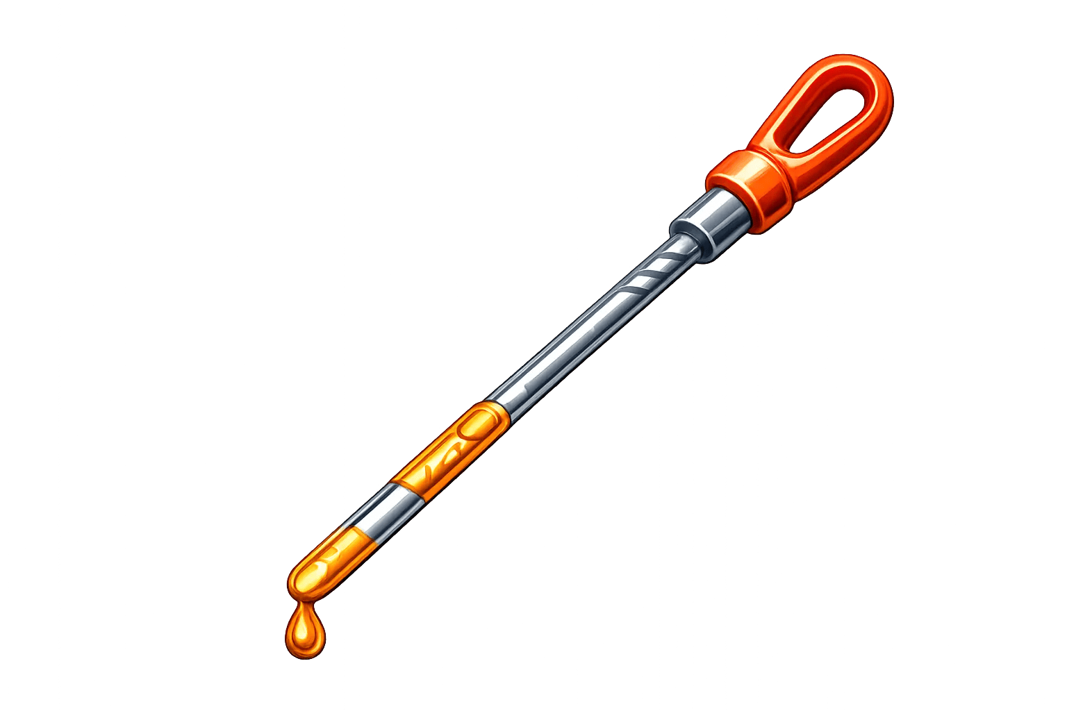 Engine oil dipstick with an oil drop.