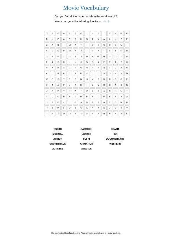 movie vocabulary word search