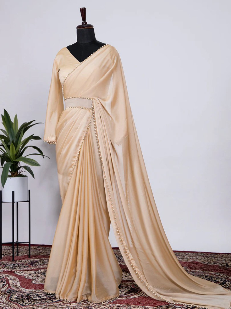 Cream Color Rangoli Silk Material Saree