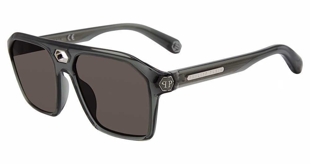 PHILIPP PLEIN SUN SPP072M Sunglasses SHINY-GREY-GREEN-09RM 57mm