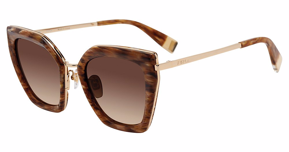 FURLA SUN SFU821 Sunglasses SHNY-BRN-STRIPED-HAV-07HL 52mm