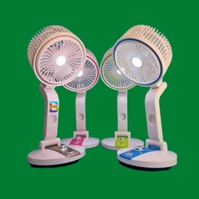 Compact and foldable LED fan with USB recharge and quiet operation