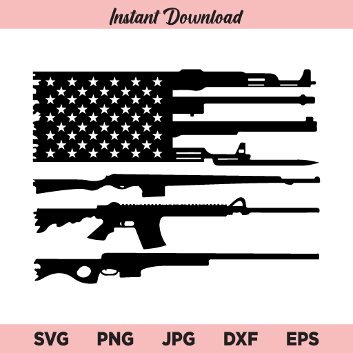 An american flag cut file that you can add your own monogram to. American Gun Flag Svg Gun Rifles American Flag Svg Buysvgdesigns