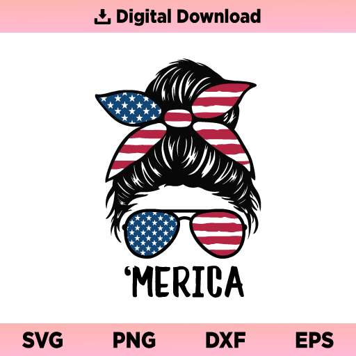 4th of july svg vector illustration isolated on white background. Usa Mom Bun Svg American Mom Messy Bun Svg Merica Messy Bun Svg American Mom Svg