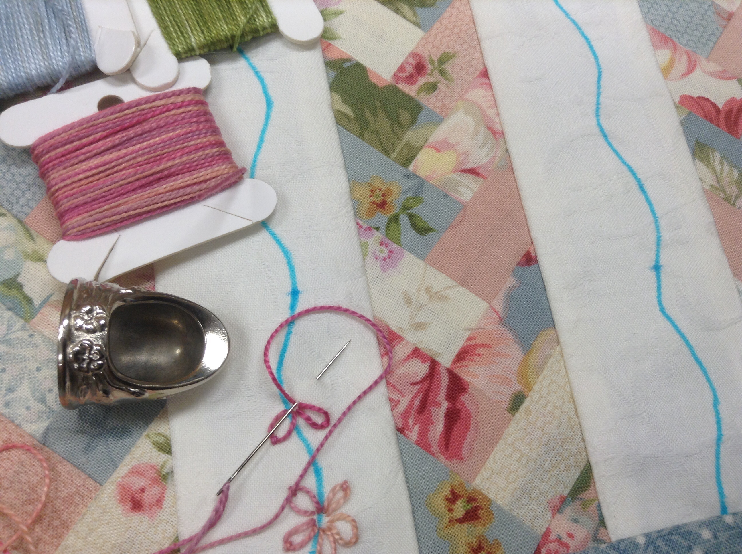 Marking the vine for the hand embroidery.