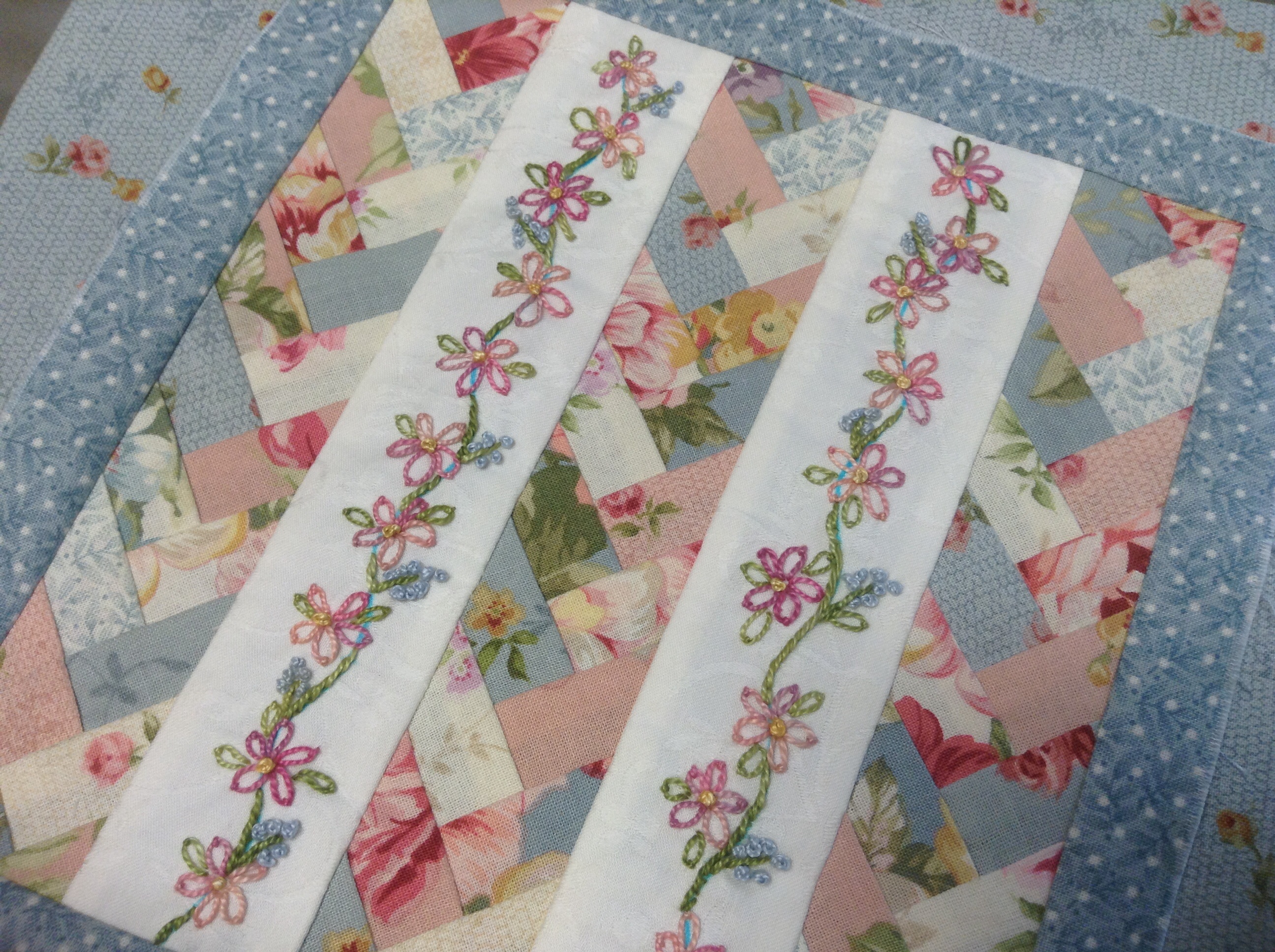 Finished hand embroided vine.